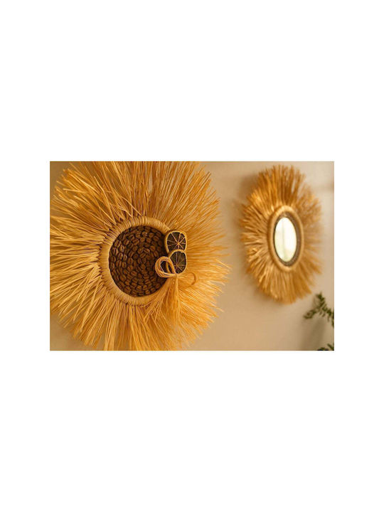 SteweHome Oglindă De Perete Cu Cadru Din Rattan Galben Diametru 40cm 2 Bucăți