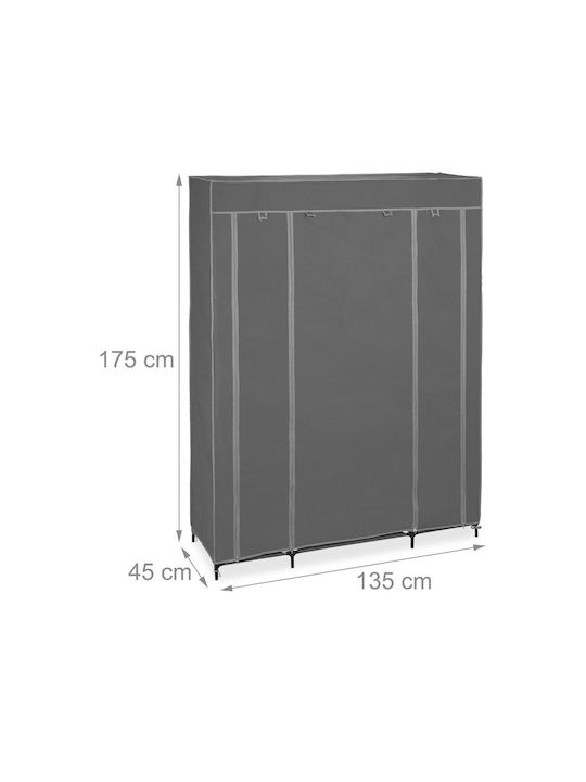 Relaxdays Dulap din Material cu Fermoar și Rafturi în Culoare Gri 135x45x175cm