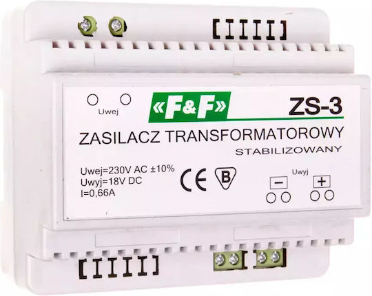 F&F Τροφοδοτικό Ράγας με Έξοδο 18V και Ισχύ 12W 0.66A