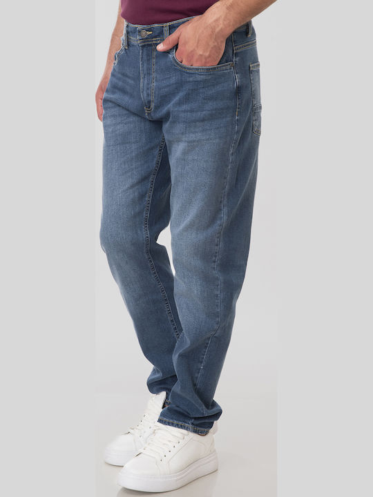 Ανδρικό Παντελόνι Τζιν Ελαστικό με Slim Straight Εφαρμογή Middle Blue Denim
