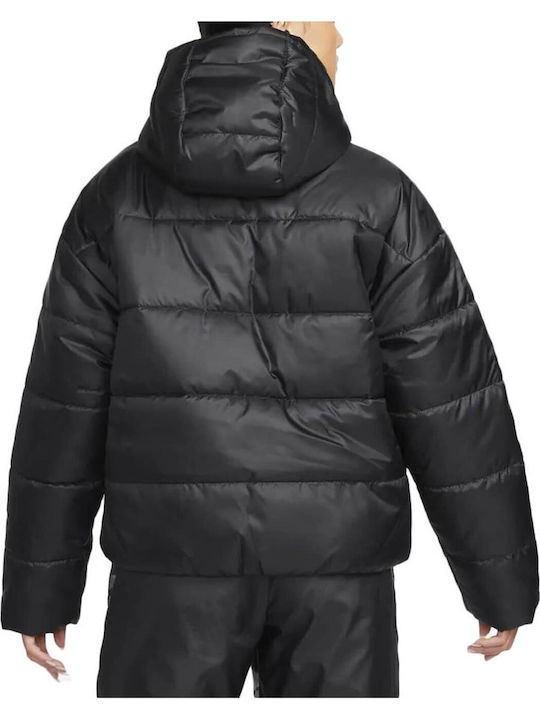 Sportswear Women's for Hiking Short Puffer Jacket for Winter with Hood Black