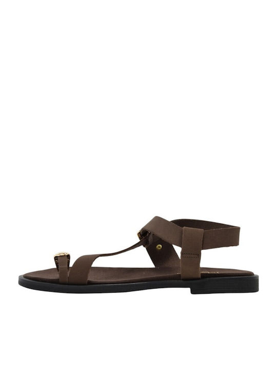 Leather Women's Flat Sandals Brown 302+Brown Nubuck Leather