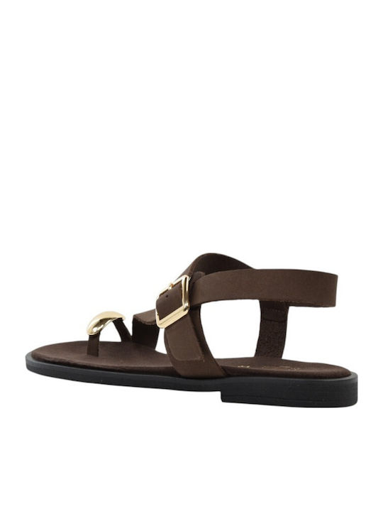 Leather Women's Flat Sandals Brown 302+Brown Nubuck Leather