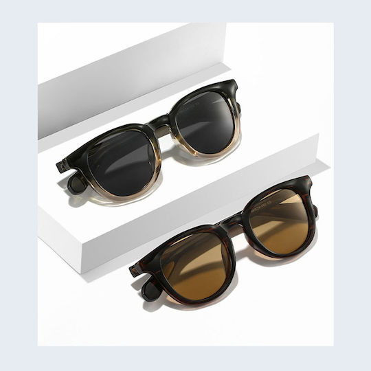 Techsuit Cycling Glasses 8663 Black With Black Frame And Polarized Transparent Lenses