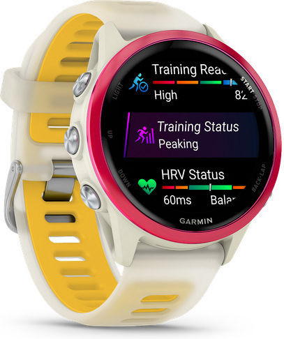 Garmin Forerunner 570 Aluminum 42mm Waterproof Smartwatch with Heart Rate Monitor (Raspberry Aluminum with Translucent Bone/Mango Band)