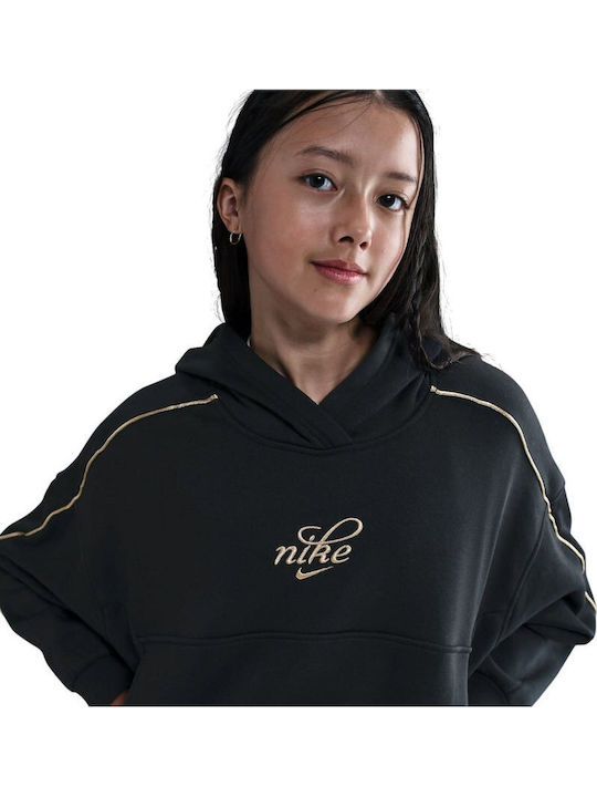 Fleece Παιδικό Φούτερ Cropped με Κουκούλα Black Sportswear Club