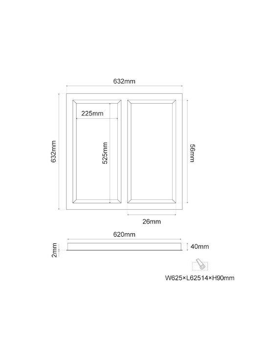 Skylight Full Spectrum 632*632*40mm 100w Ra95 150lm/w Cct 230v