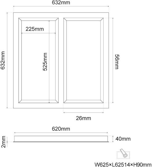 Skylight Vollspektrum 632*632*40mm 100w Ra95 150lm/w Cct 230v