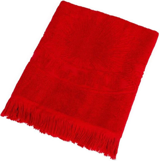 Sun of a Beach Red Beach Towel with Fringes