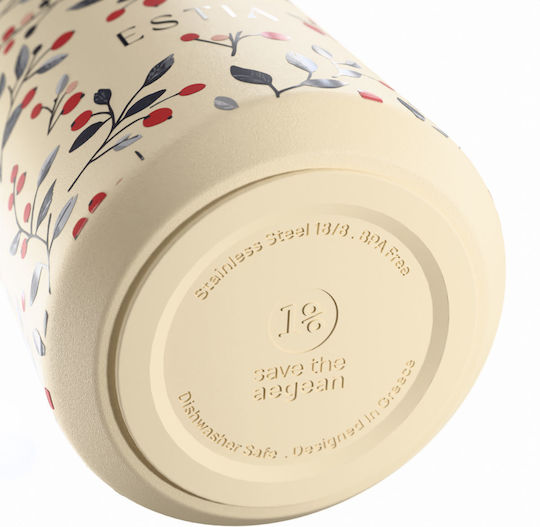 Estia Lens Save The Aegean Μπουκάλι Θερμός Ανοξείδωτο 360ml Bloom Beige με Καλαμάκι