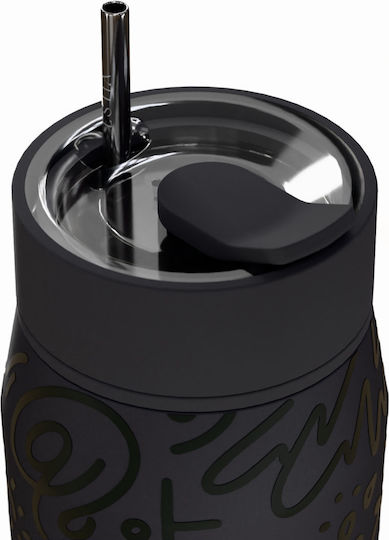 Estia Lens Save The Aegean Чаша Термос Неръждаема стомана Без BPA 360ml Noir Echo с Сламка