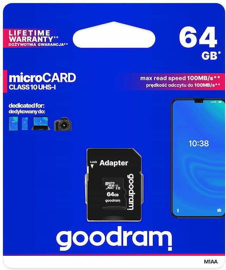 GoodRAM 64GB Class 10 UHS-I 100MB/s με αντάπτορα