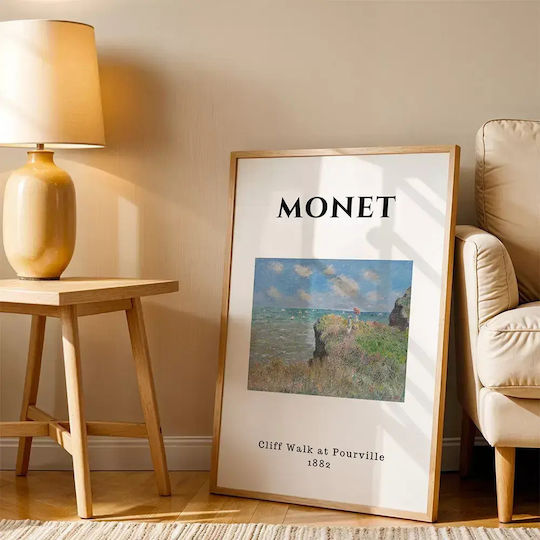 Poster Monet Cliff Walk At Pourville Art009 40cm X 50cm Κορνίζα Καφέ Ξύλου 55257pd156882f63322