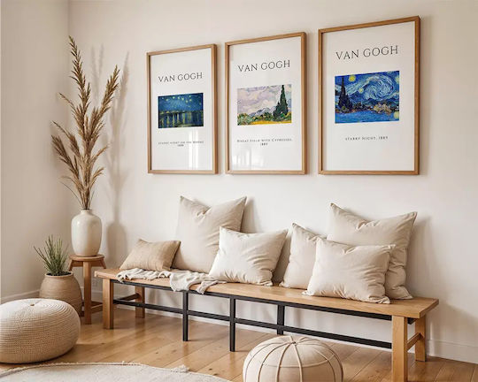 Poster Van Gogh Starry Night On Rhone Art004 40cm X 50cm Premium Black Wooden Frame