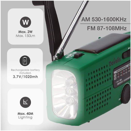 Led Solar Lighting Accessories for Camping with Flashlight, Radio & Powerbank 150lm 2W Green