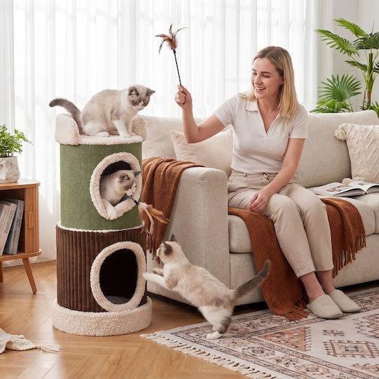 Costway Cat Barrel 3 Levels 2 Caves Ø41 Cm X 85 Cm Pv10562gn