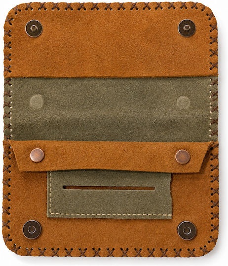 Ръчно Изработена Кожена Тютюнева Кутия с Бутон Suede Leather
