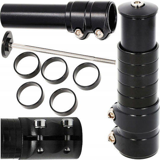 Extensor Tije De Ghidon Pentru Biciclete Zola Reglabil Pe Înălțime Lungime Totală 12 Cm Diametru Tijă 28 6 Mm 4 Inele Spacer Șurub De Fixare Cap Montare Aliaj De Aluminiu Negru