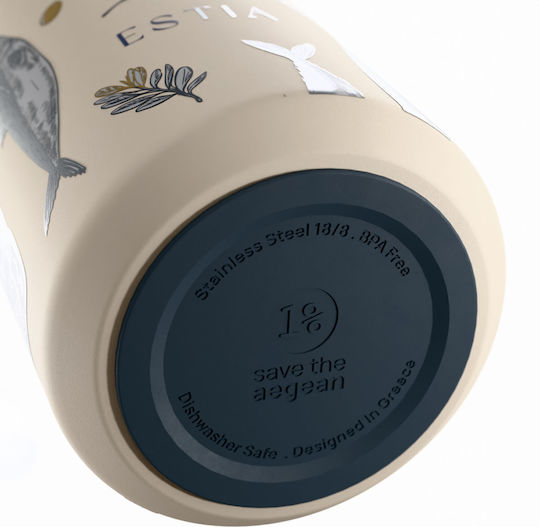 Estia Lens Save The Aegean Thermos Bottle Stainless Steel BPA Free 360ml Salt Life with Straw