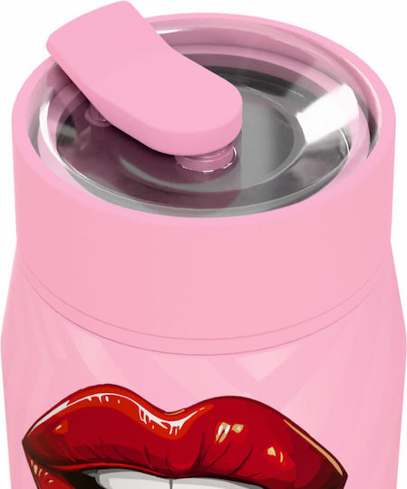 Estia Lens Save The Aegean Чаша Термос Неръждаема стомана Без BPA 360ml Blush Pop с Сламка