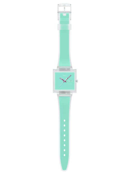 Swatch Damenuhr Batterie mit Grünem Gummiarmband