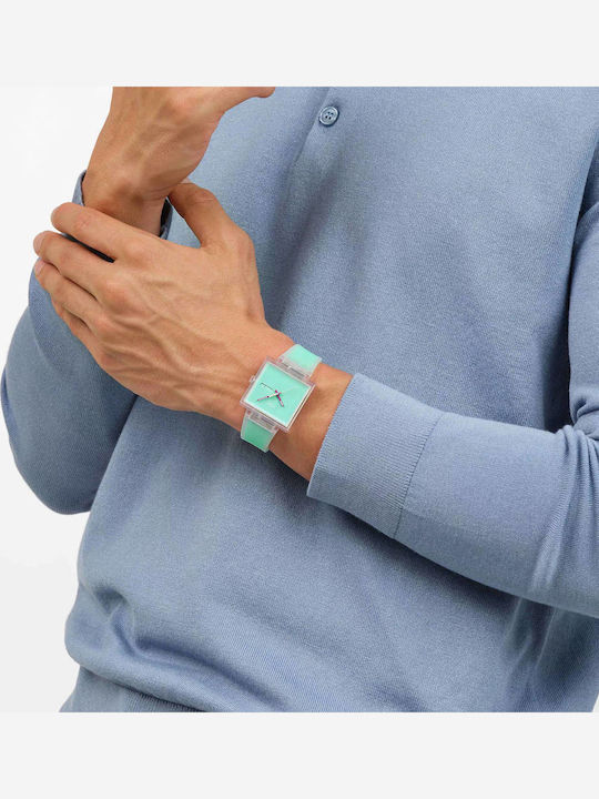 Swatch Damenuhr Batterie mit Grünem Gummiarmband