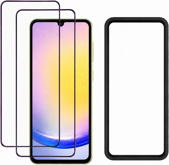 3mk Pack 2 Tempered Glass Galaxy A25 5g Applicator Frame Black Transparent