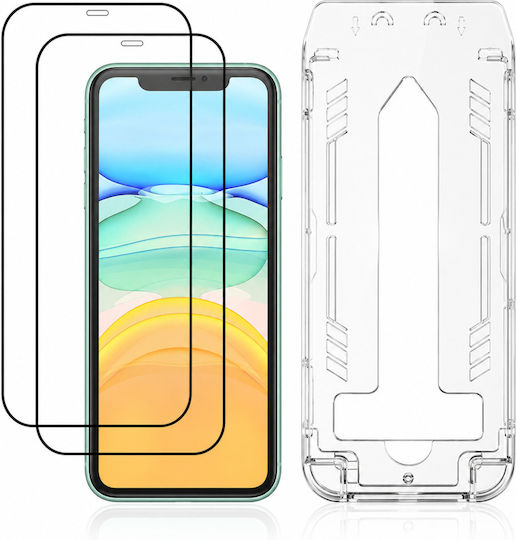 3mk Pack 2 Tempered Glass Iphone 11 Applicator Frame Black Transparent