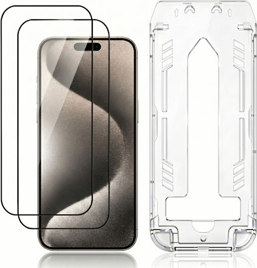 3mk Pack 2 Tempered Glass Iphone 15 Pro Max Applicator Frame Black Transparent