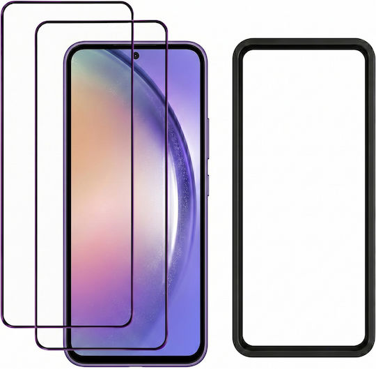 3mk Pack 2 Tempered Glass Galaxy A54 5g Applicator Frame Black Transparent