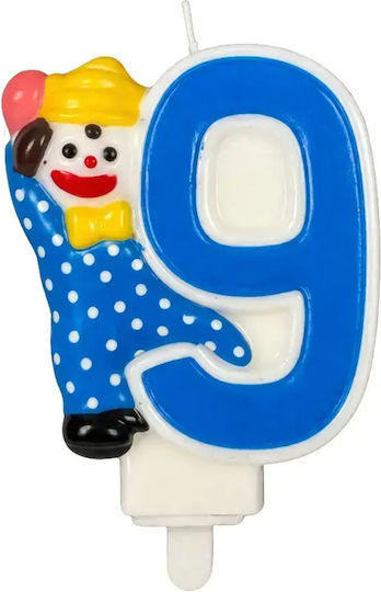 Birthday Cake Candle Chippo Clown 134788 F Number 9 Blue 9.5 Cm