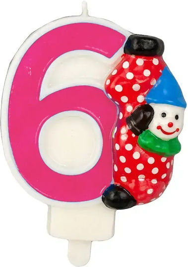 Lumânare De Tort De Ziua De Naștere Chippo Clovn 134788 F Număr 6 Roz 9.5 Cm