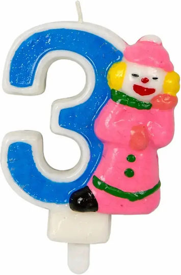 Birthday Cake Candle Chippo Clown 134788 F Number 3 Blue 9.5 Cm