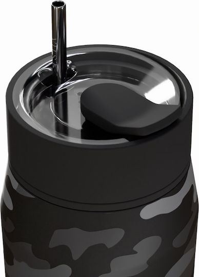 Estia Lens Save The Aegean Pahar Termos Oțel Inoxidabil Fără BPA 360ml Dark Camo cu Pai