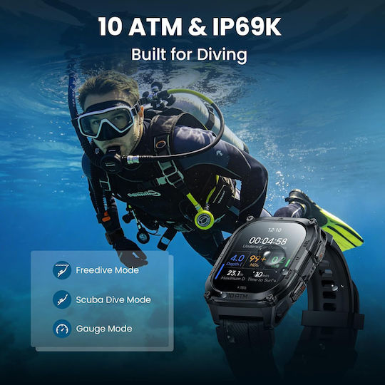 Kospet Tank M4 Stainless Steel 50mm Waterproof Smartwatch with Heart Rate Monitor (Black - M/L)