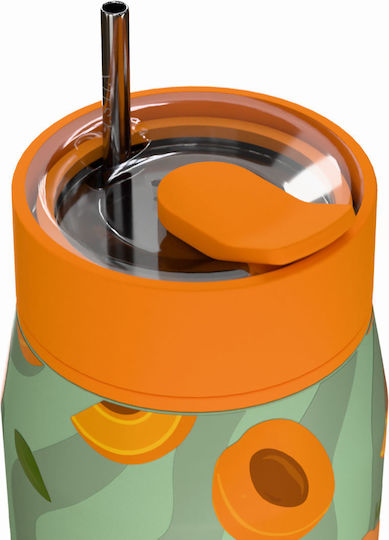 Estia Lens Save The Aegean Thermos Bottle Stainless Steel 360ml Peach Garden with Straw