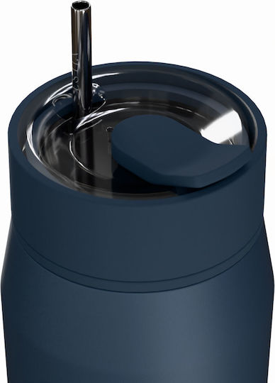 Estia Lens Save The Aegean Чаша Термос Неръждаема стомана Без BPA 360ml Индиго с Сламка