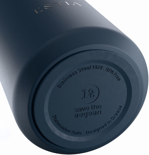 Estia Lens Save The Aegean Чаша Термос Неръждаема стомана Без BPA 360ml Индиго с Сламка