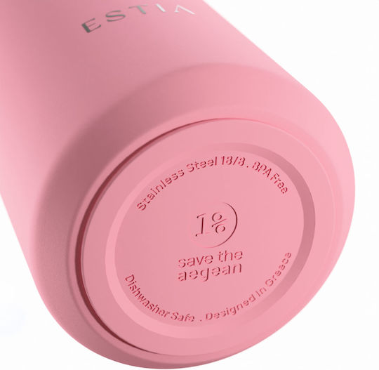 Estia Lens Save The Aegean Thermos Cup Stainless Steel BPA Free 360ml Rose with Straw