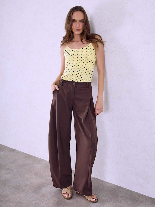 Celestino Top Polka Dot Elastisches Schlankes Passform Gelb