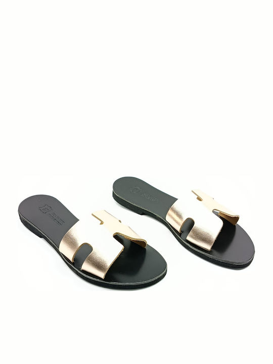 Leather Women's Flat Sandals Gold