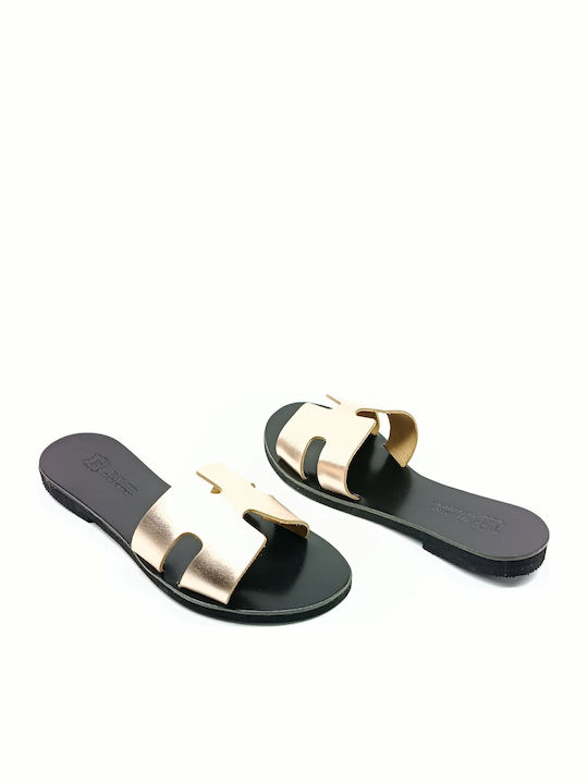 Leather Women's Flat Sandals Gold