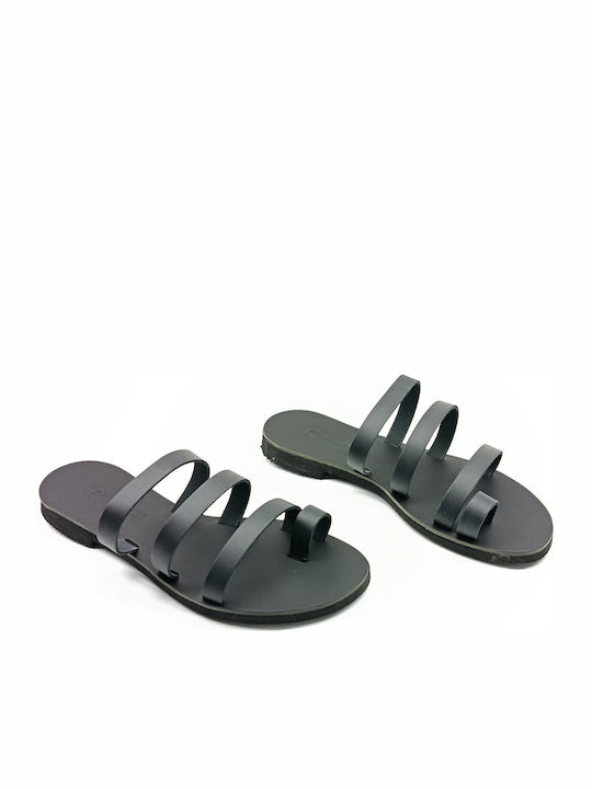 Leather Women's Flat Sandals Black