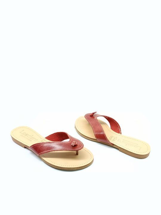 Leather Women's Flat Sandals Red