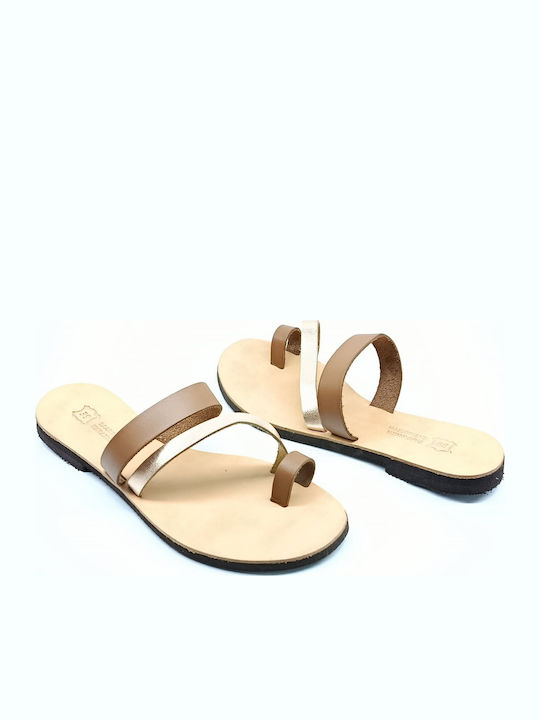 Leather Women's Flat Sandals Brown