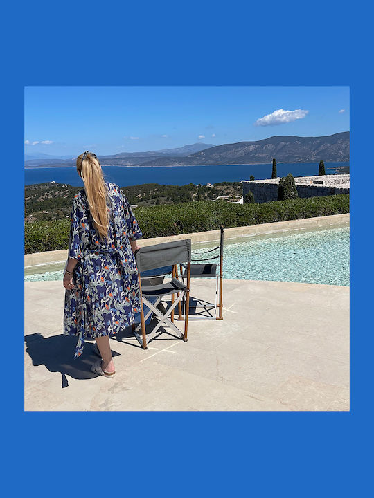 Kalimera Clothing Athens Дамско Кимоно За Плаж Синьо Флорално