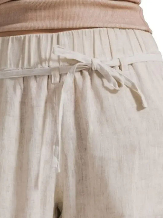 Women's Linen Trousers in Straight Leg Style Clay Beige