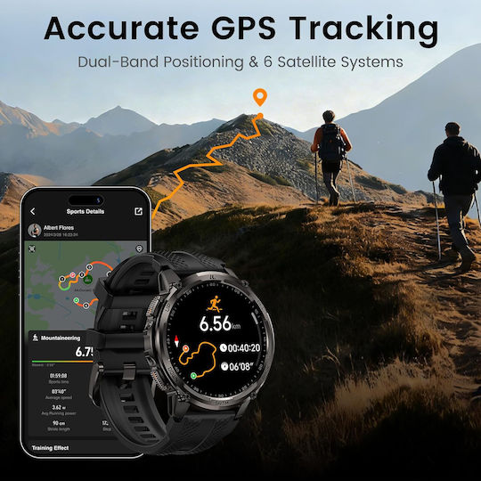 Kospet Tank T4C Stainless Steel 50mm Waterproof Smartwatch with Heart Rate Monitor Black M/L