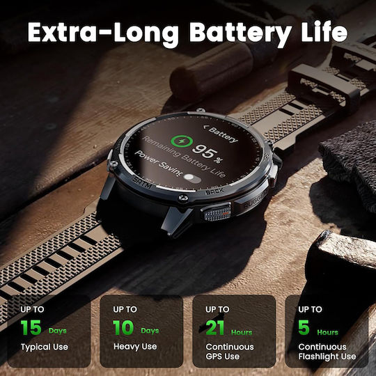 Kospet Tank T4C Stainless Steel 50mm Waterproof Smartwatch with Heart Rate Monitor Black M/L