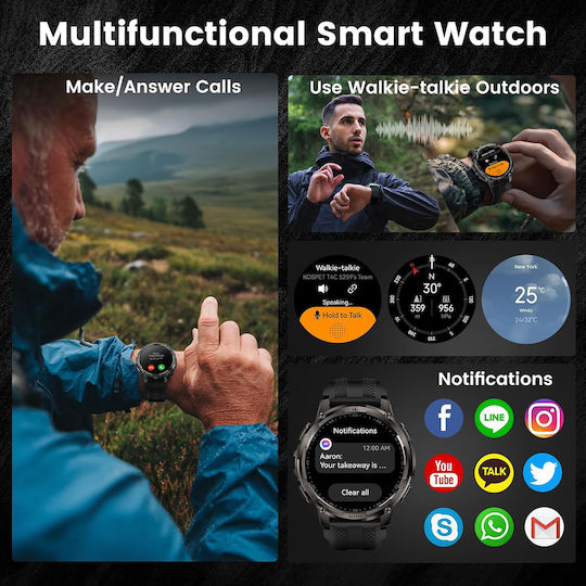 Kospet Tank T4C Stainless Steel 50mm Waterproof Smartwatch with Heart Rate Monitor Black M/L